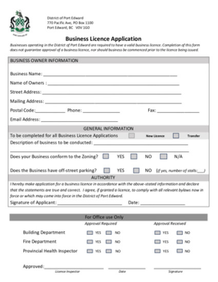 Business Licence Application