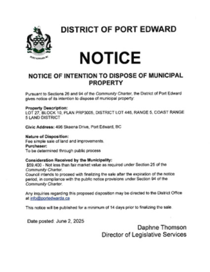 Notice of Intention to Dispose of Municipal Property - June 2, 2025
