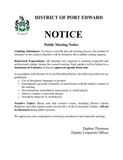 Public Meeting Notice October 8, 2024 at 7PM