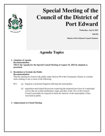 Notice of Special Council Meeting