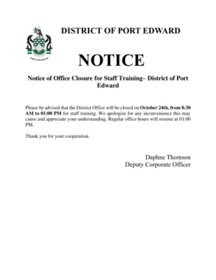 Public Notice - October 24, 2024 Office Closure