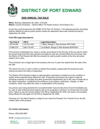 2026 Annual Tax Sale Notice