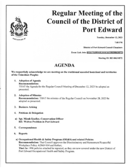 December 12, 2023 District Council Meeting