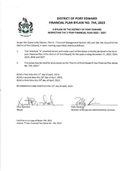 Financial Plan Bylaw # 744