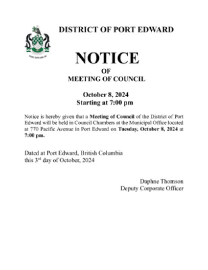 Public Notice for Council Meeting October 8, 2024