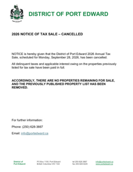 2026 NOTICE OF TAX SALE – CANCELLED