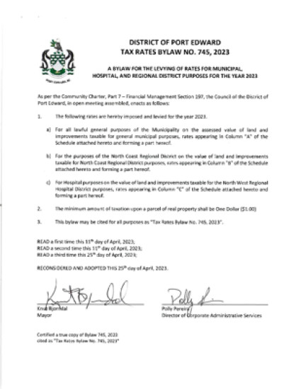 Tax Rate Bylaw # 745