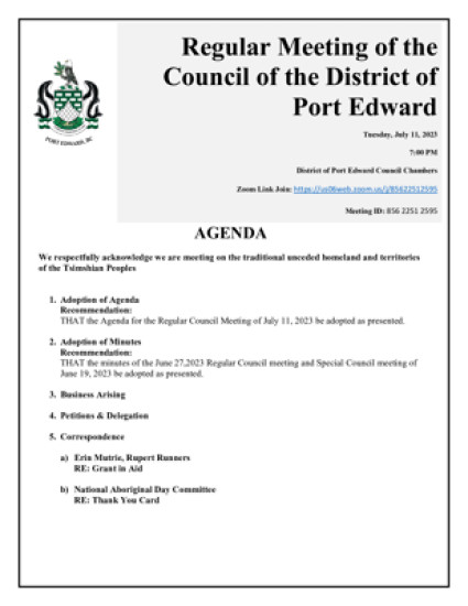 July 11, 2023 Regular Council Meeting