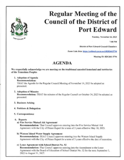 November 14, 2023 District Council Meeting